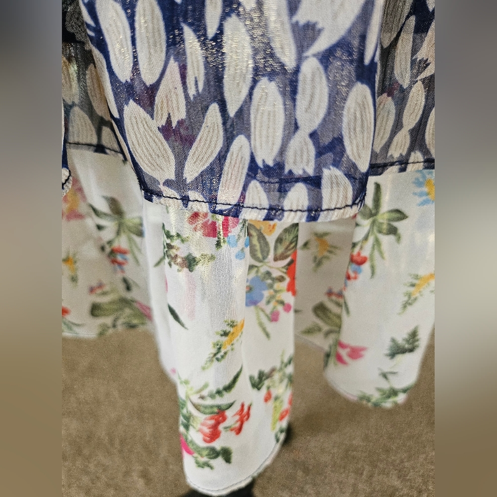 Current Air Floral Ruffle tiered Metallic Smocked Mini Skirt. Med - Picture 4 of 7